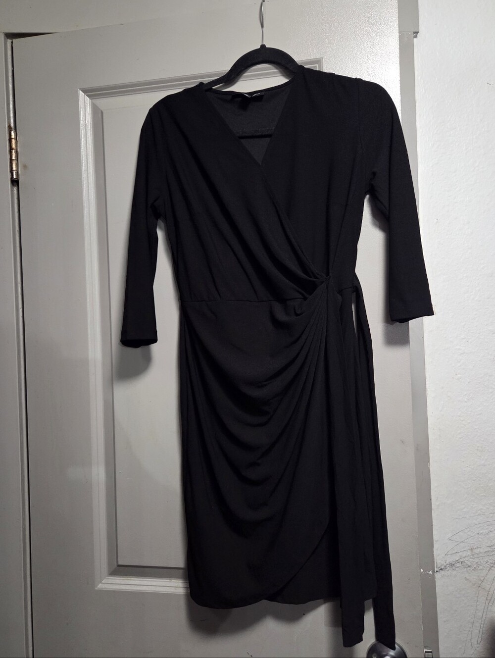 INC International Concepts Black Faux-Wrap Midi Dress with Side Tie Detail